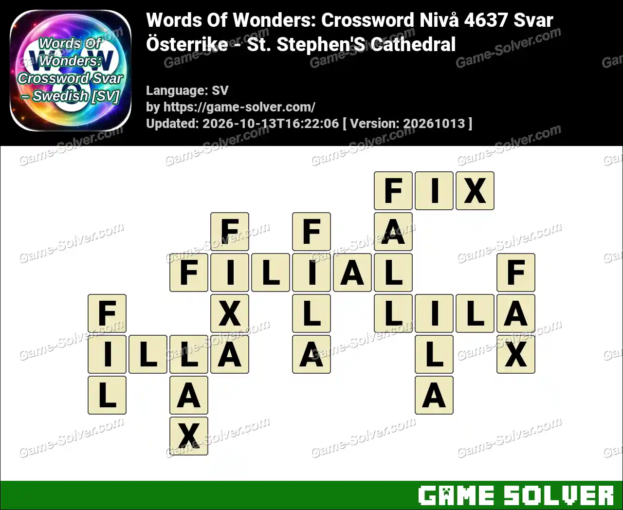 Words Of Wonders: Crossword Nivå 4637 Svar – Österrike – St. Stephen’S Cathedral
